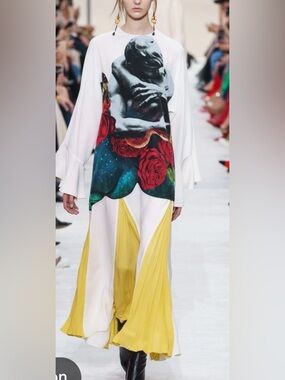 NWT VALENTINO Floral Graphic Tunic with Yellow Pleated Panels